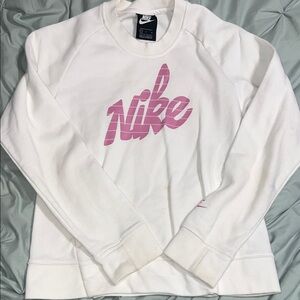 Nike Women's White Sweatshirt with Pink Logo